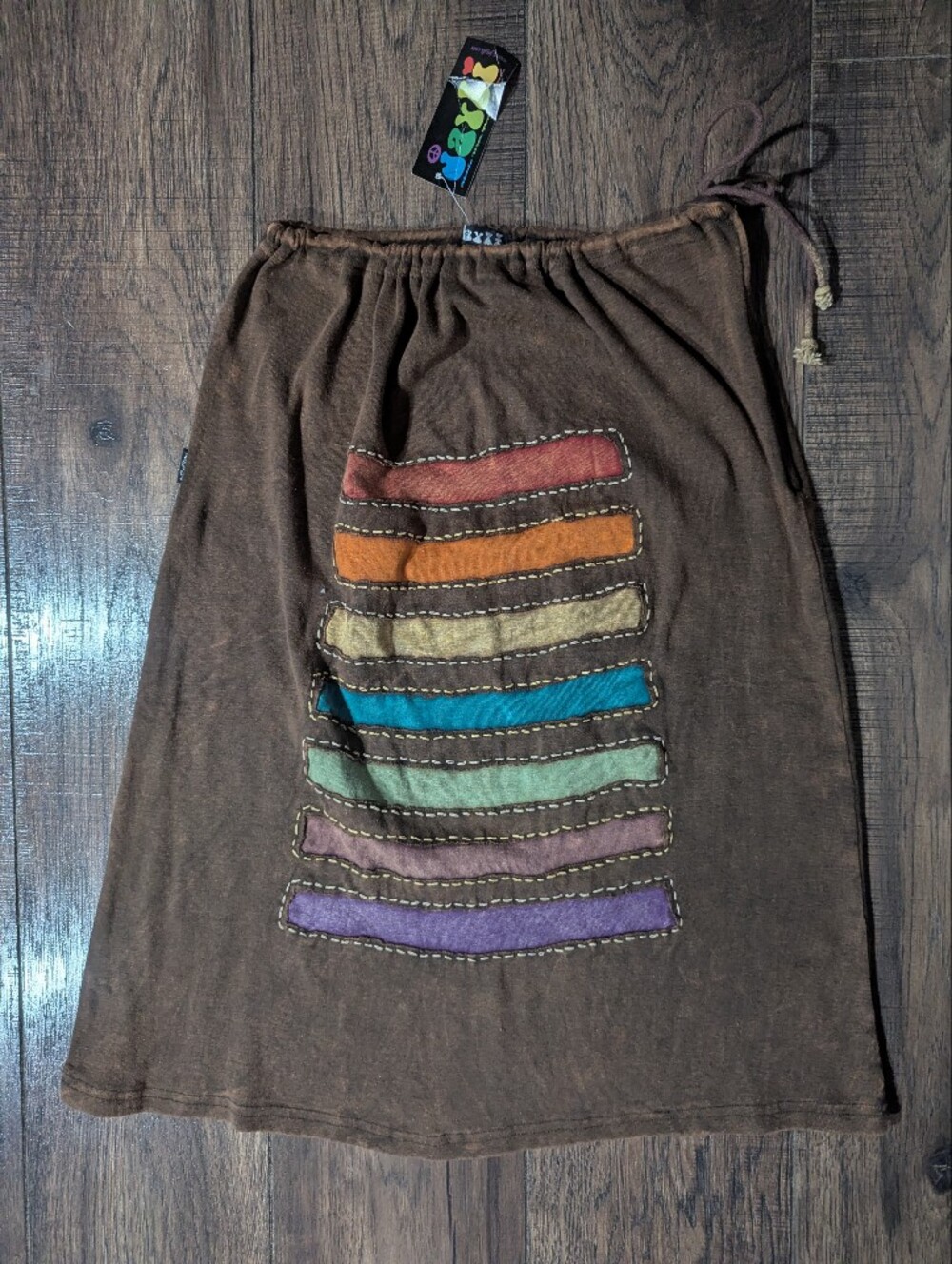 Jayli Women's Vintage Bohemian Rainbow Patchwork Midi Skirt Size M NWT Eclectic!